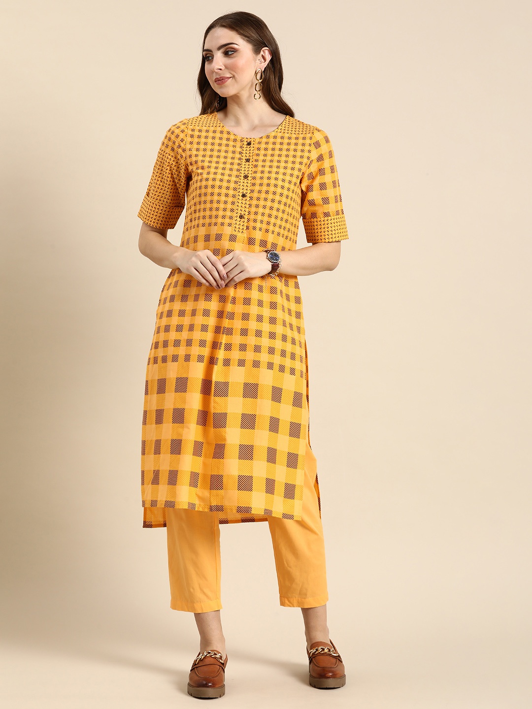 

Anouk Printed Pure Cotton Kurta with Trousers, Yellow