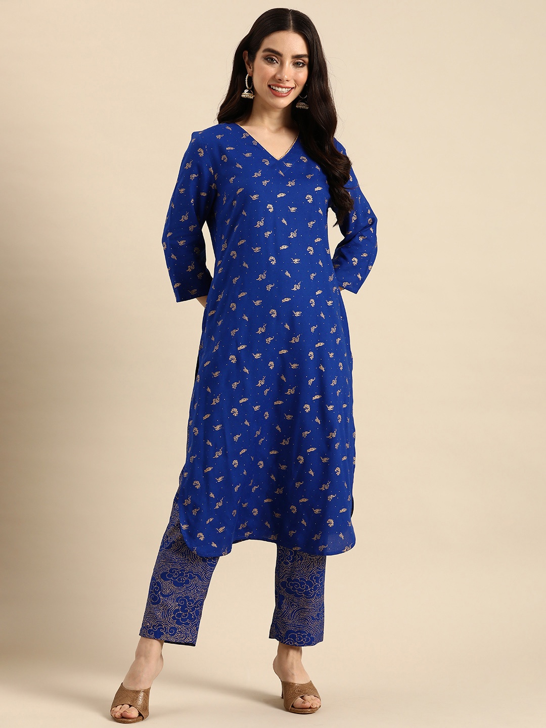 

Anouk Ethnic Motifs Printed Regular Kurta with Trousers, Blue