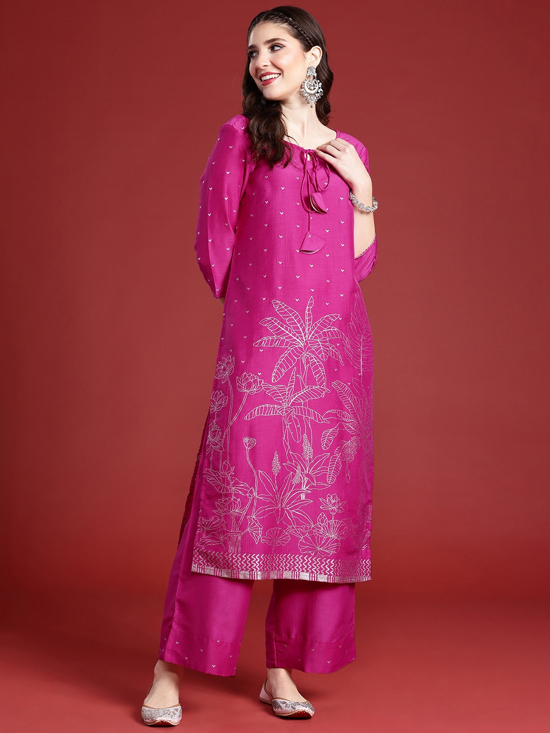 

Anouk Ethnic Motifs Printed Regular Kurta with Palazzos, Pink