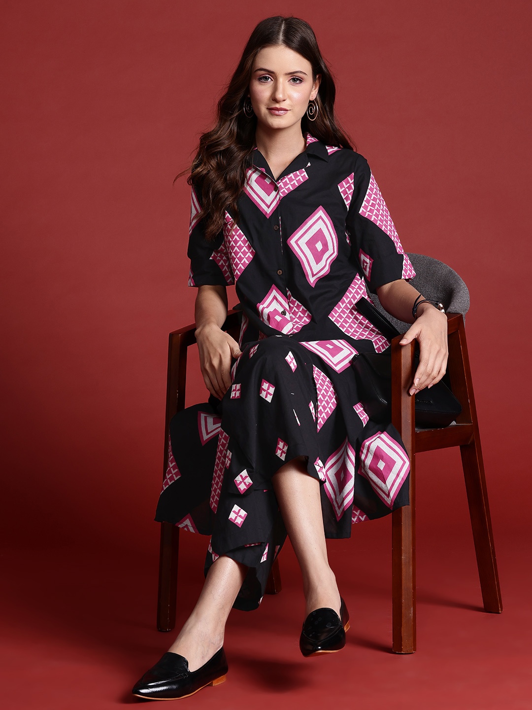 

Anouk Printed Pure Cotton Kurta with Trousers, Black
