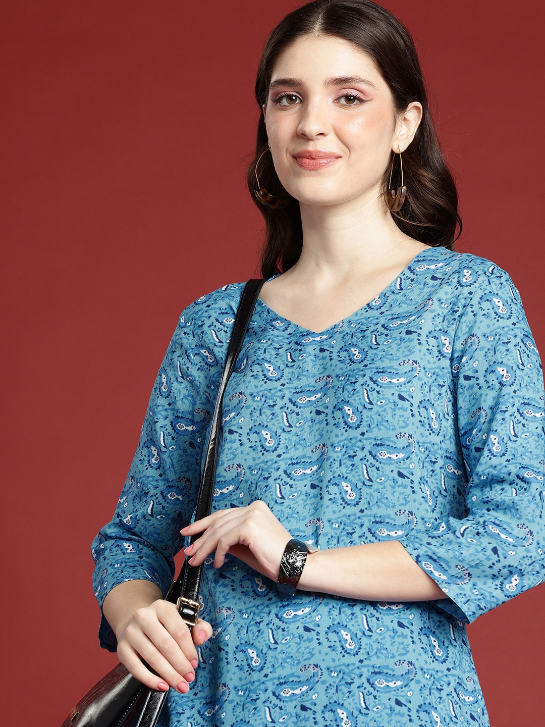 

Anouk Women Ethnic Motifs Printed Kurta with Trousers, Blue