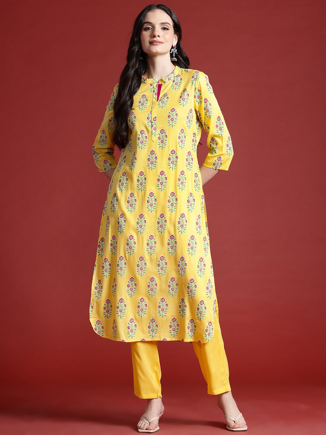 

Anouk Floral Print Kurta with Trousers, Yellow
