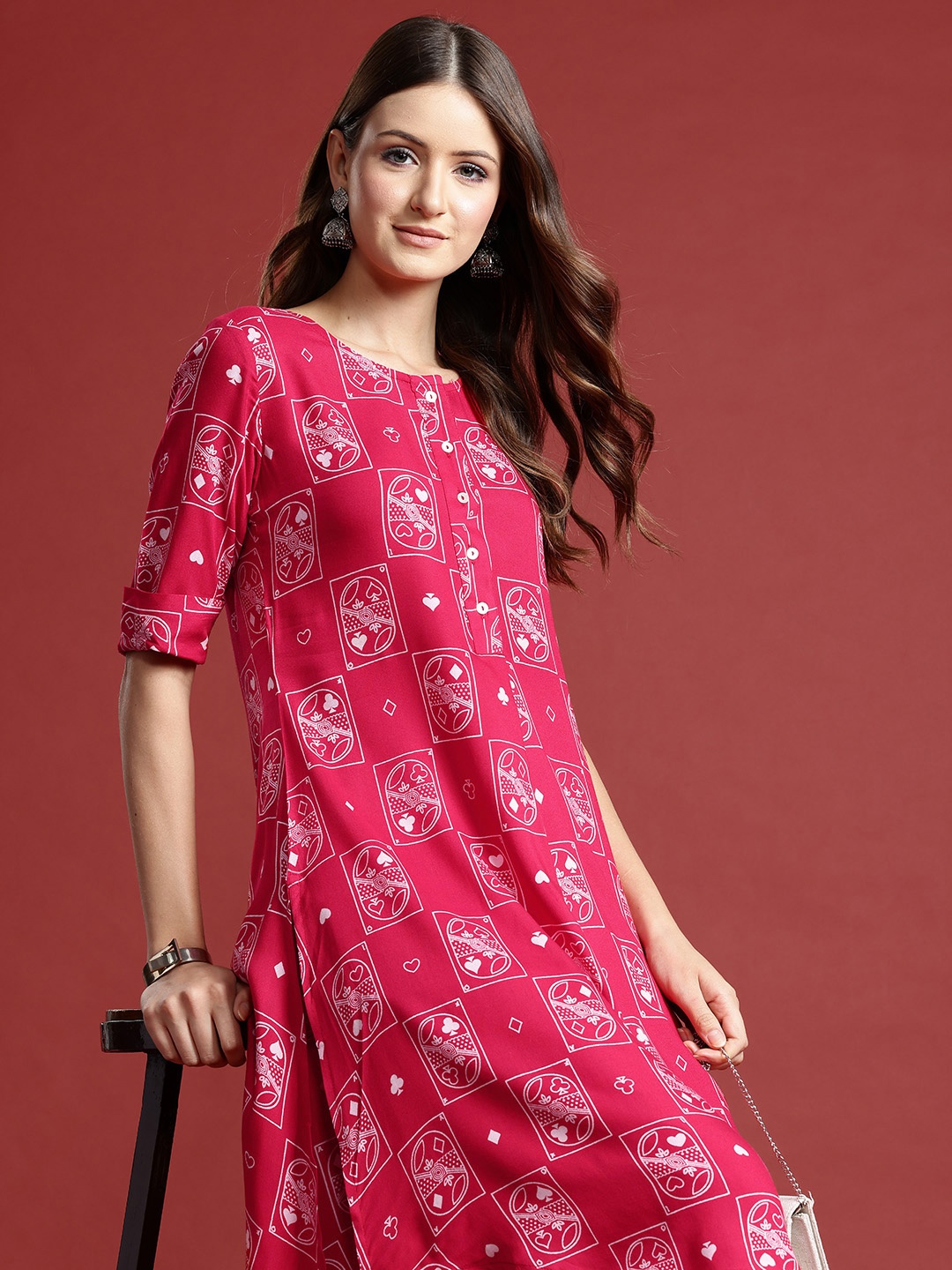 

Anouk Printed Kurta with Trousers, Pink