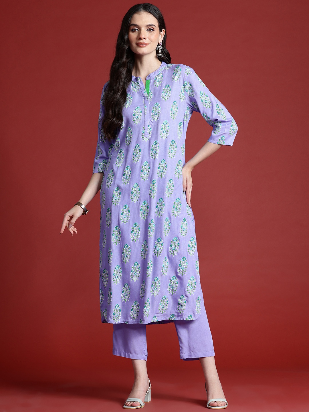 

Anouk Floral Print Kurta with Trousers, Lavender