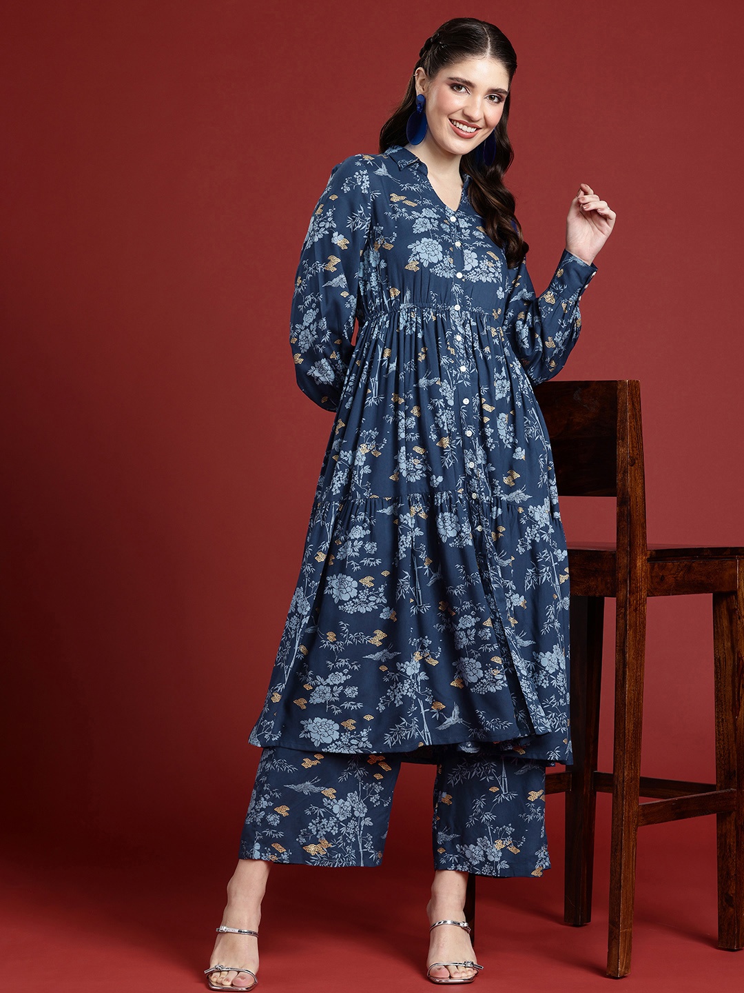 

Anouk Ethnic Motifs Printed Regular Kurta with Palazzos, Blue