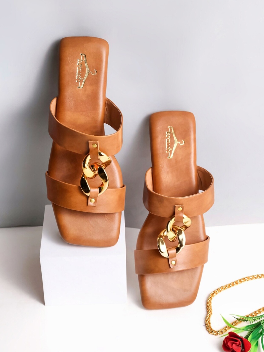 

Brauch Women Embellished Open Toe Flats, Tan