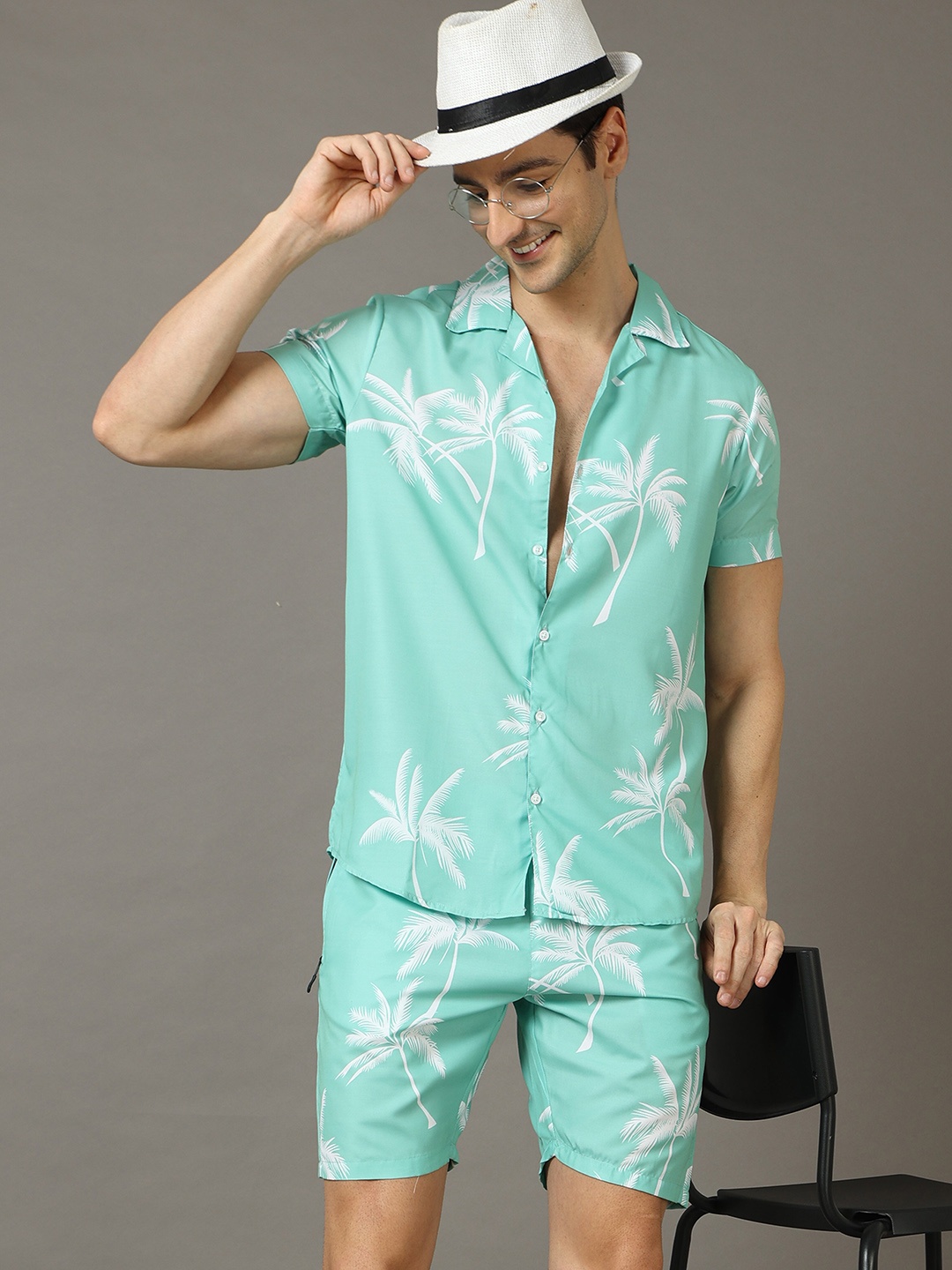 

Bushirt Tropical Printed Night suit, Sea green