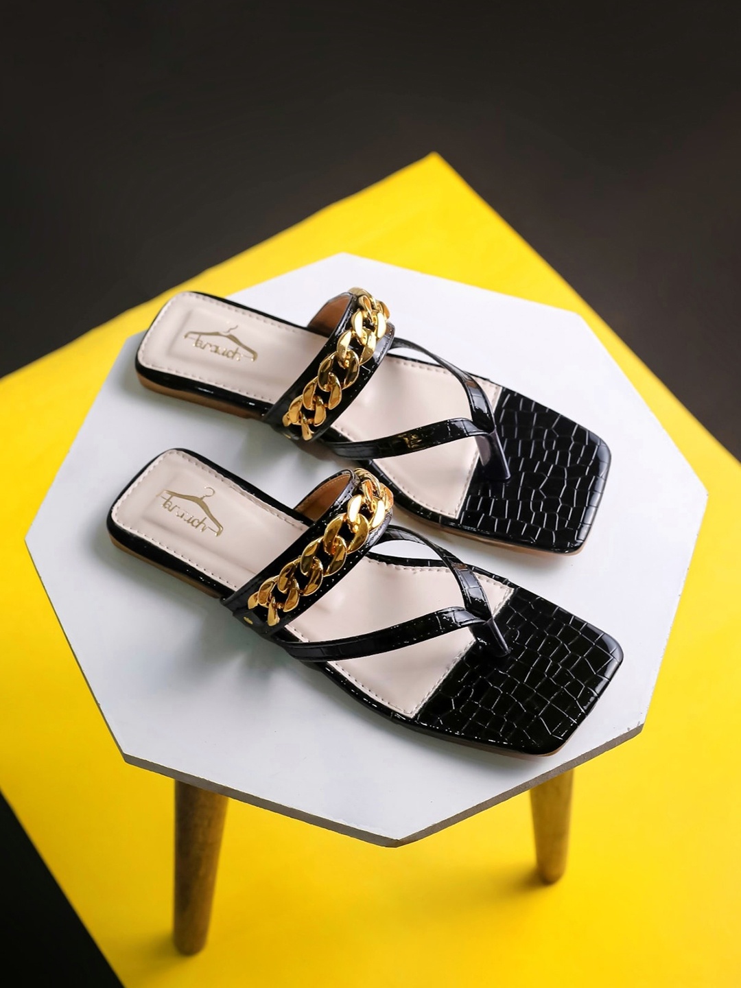 

Brauch Women Textured Embellished Open Toe Flats, Black