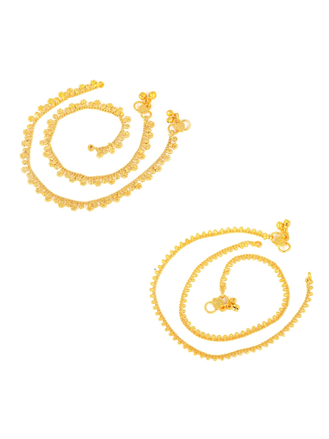 

MEENAZ Set Of 2 Gold-Plated & Beaded Anklets