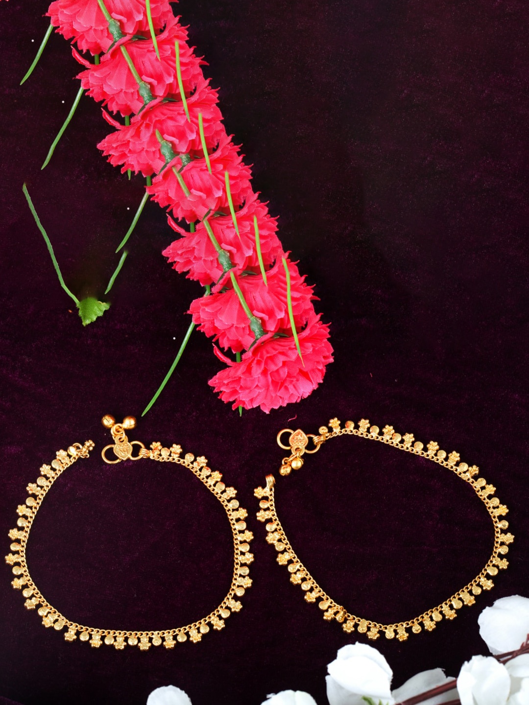 

MEENAZ Set Of 2 Gold-Plated & Beaded Traditional Anklets