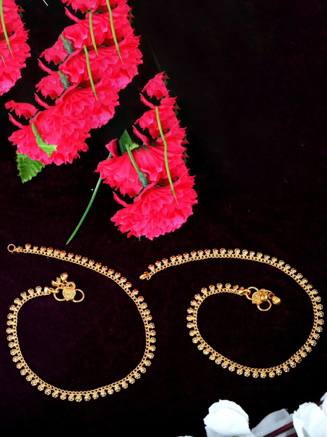 

MEENAZ Set Of 2 Gold-Plated Anklets