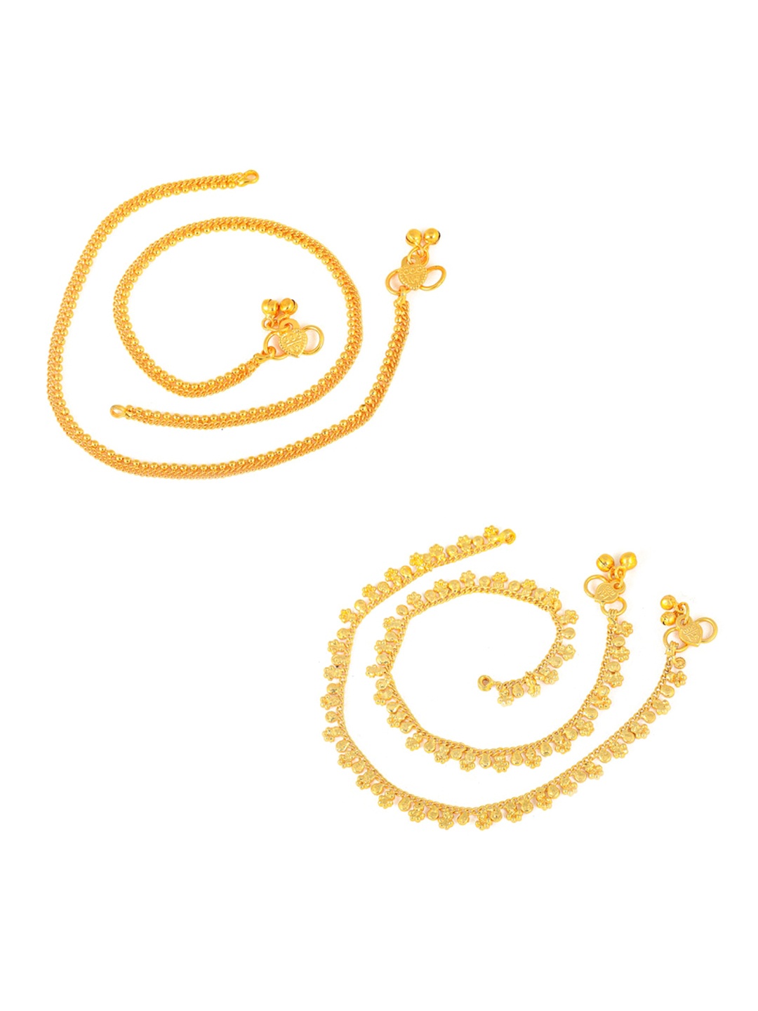 

MEENAZ Set Of 2 Pairs Of Gold-Plated Anklets