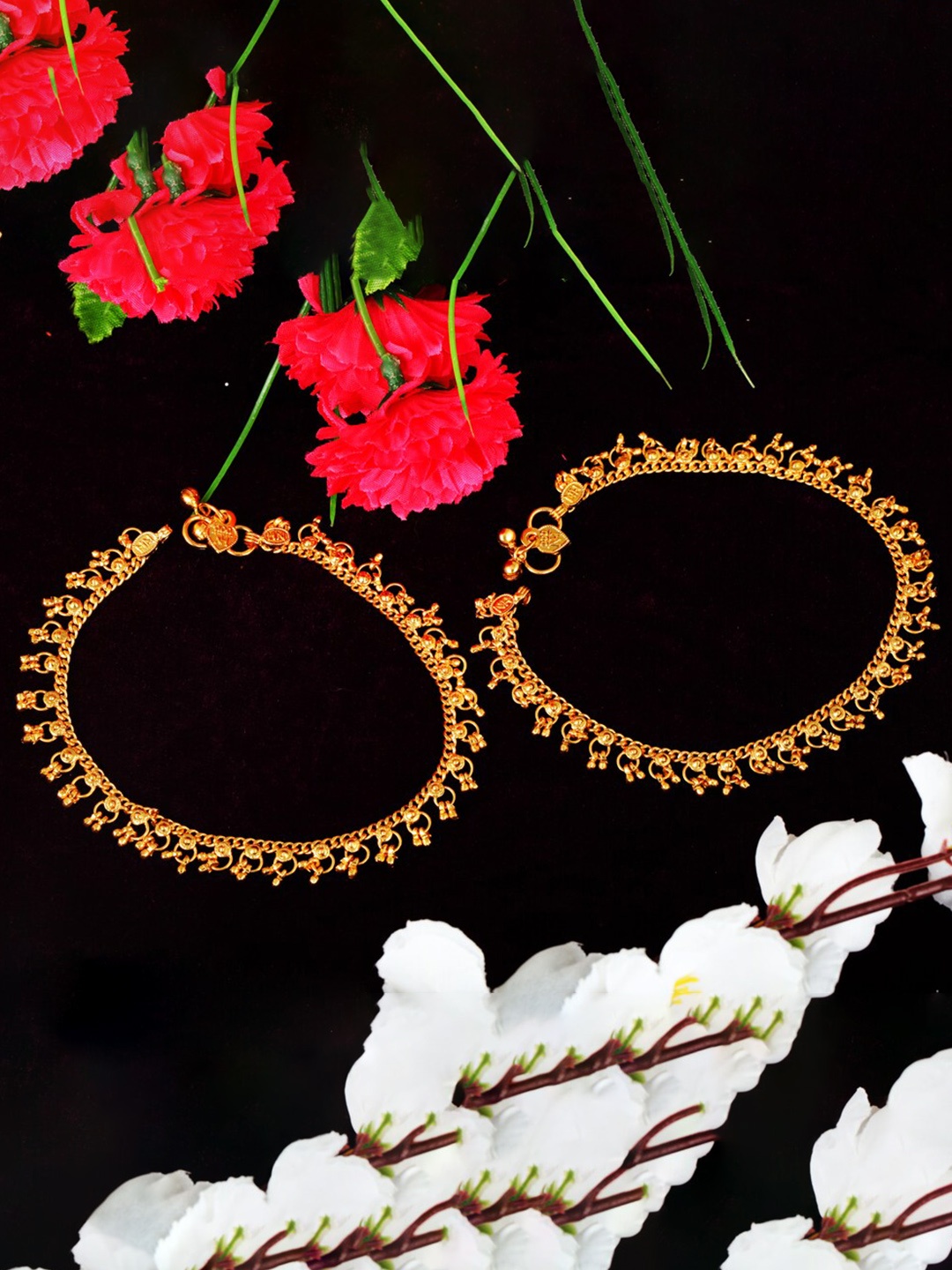 

MEENAZ Set of 2 Pairs Of Gold-Plated Anklets