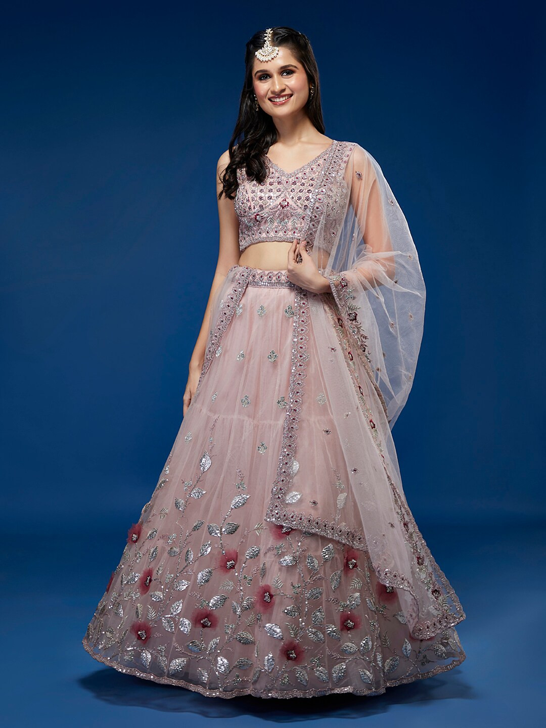 

panchhi Embroidered Sequinned Semi-Stitched Lehenga & Unstitched Blouse With Dupatta, Mauve