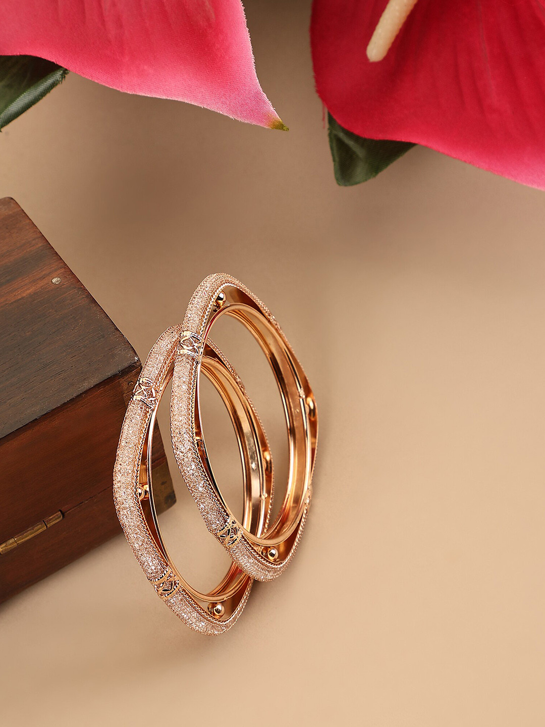 

ZaffreCollections Set Of 2 Rose Gold-Plated Bangles