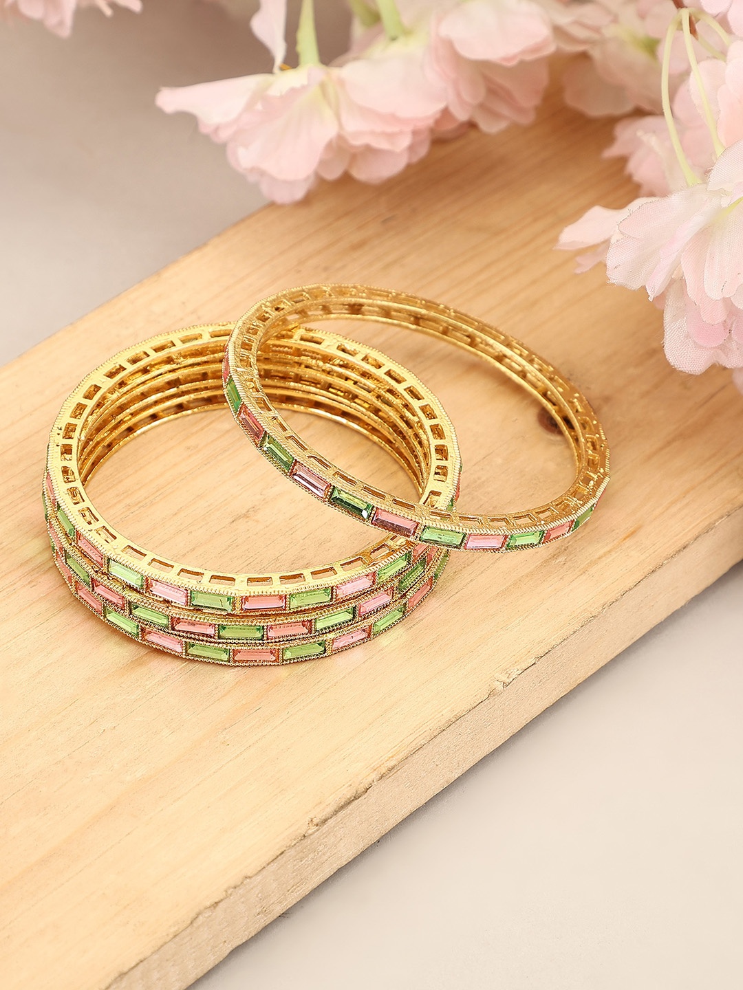

ZaffreCollections Set of 4 Gold-Plated Stone-Studded Bangles
