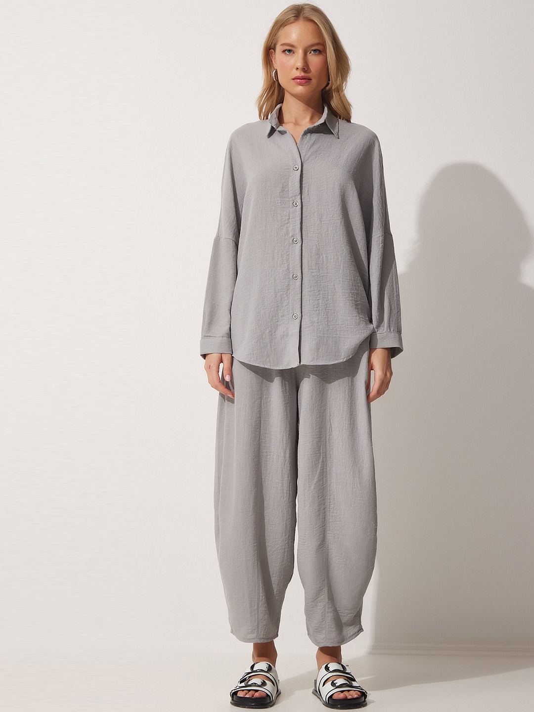 

Happiness istanbul Shirt With Trouser Pure Cotton Co-Ords, Grey