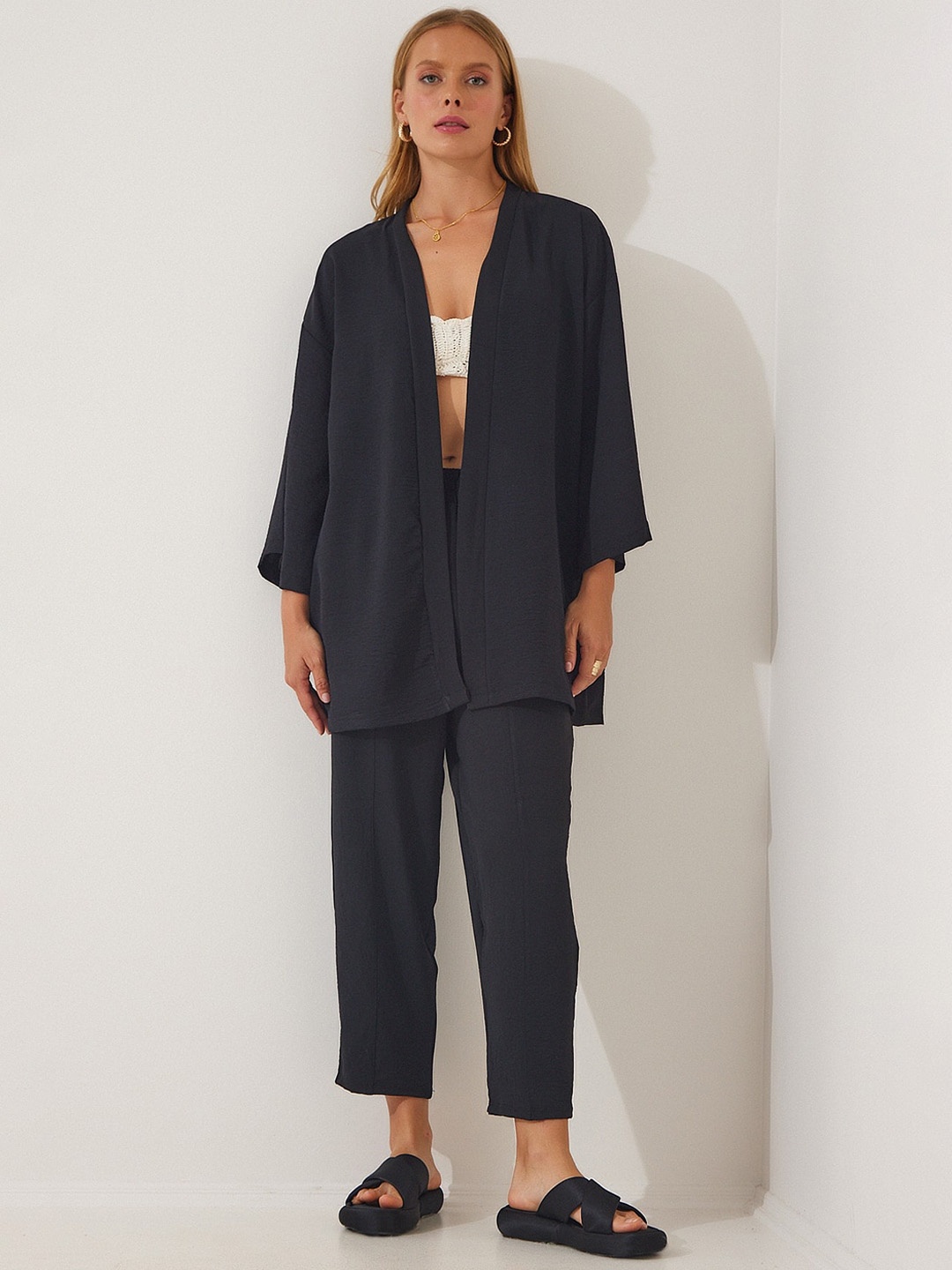 

Happiness istanbul Pure Cotton Shrug With Trouser, Black