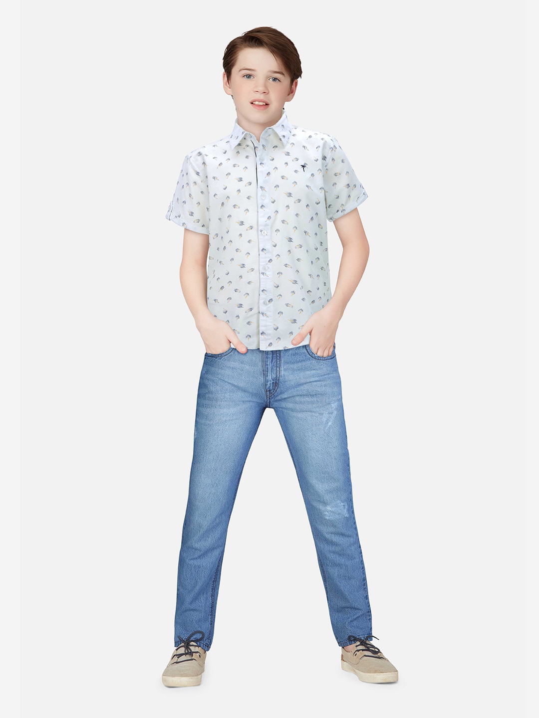 Palm Tree Infant Boys Conversational Printed Cotton Casual Shirt, White