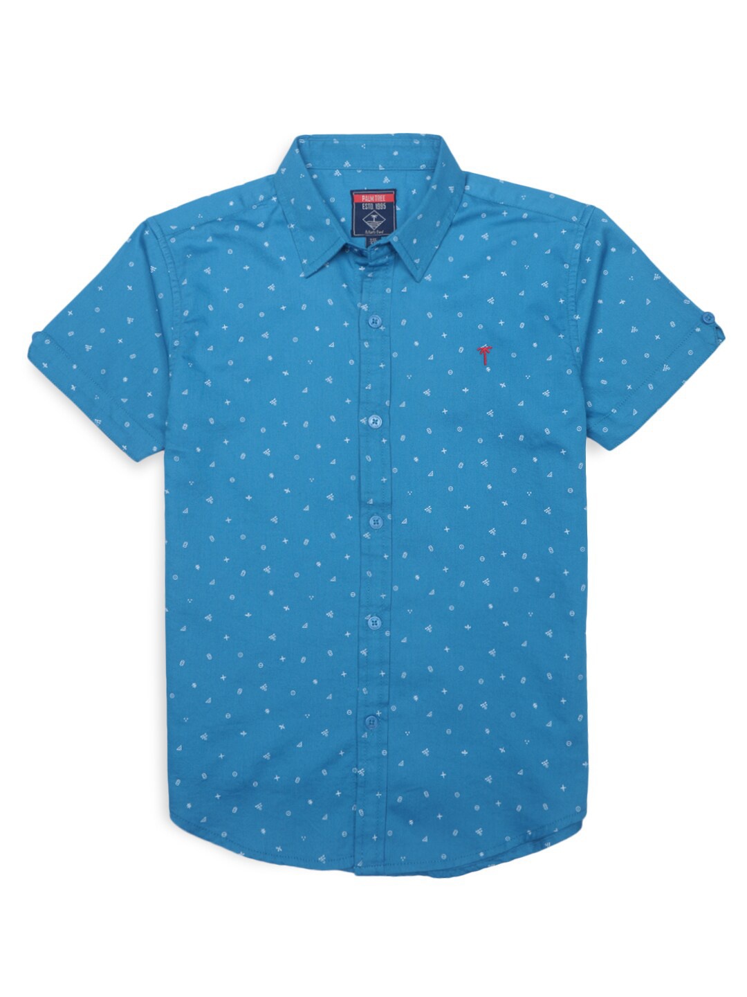 

Palm Tree Boys Micro Ditsy Printed Cotton Casual Shirt, Blue