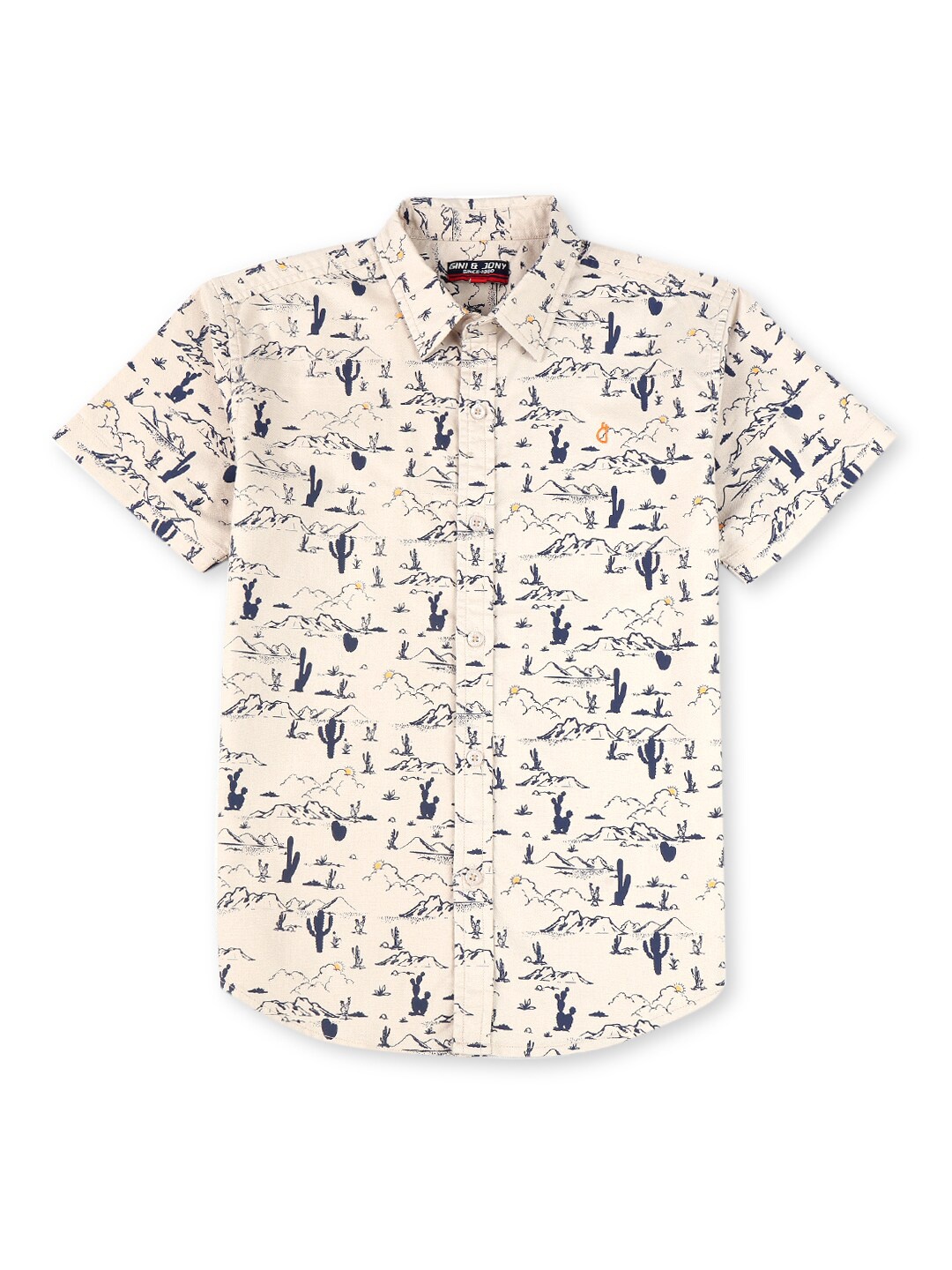 

Palm Tree Boys Conversational Printed Cotton Casual Shirt, Khaki