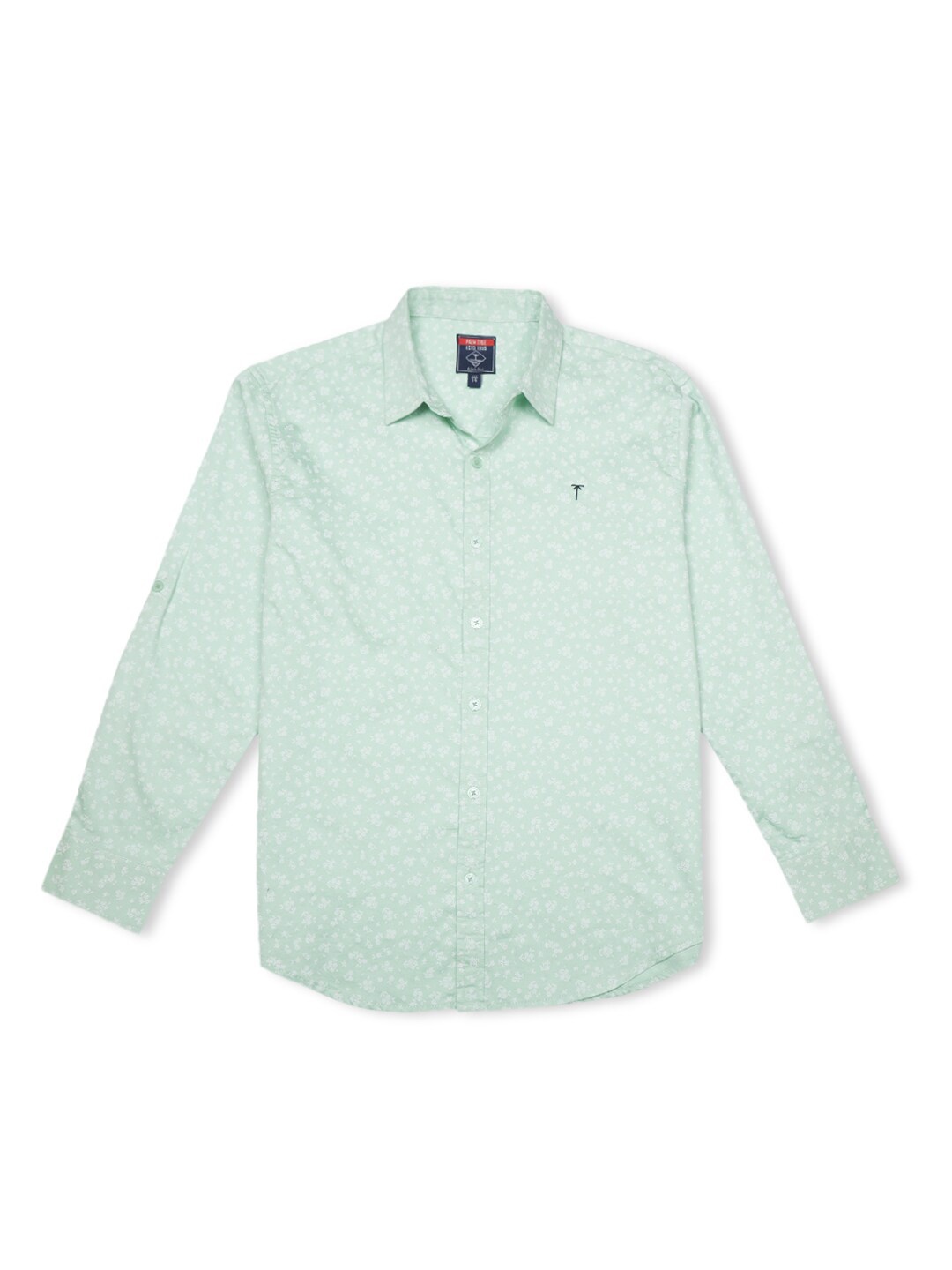 Palm Tree Boys Micro Ditsy Printed Cotton Casual Shirt, Green