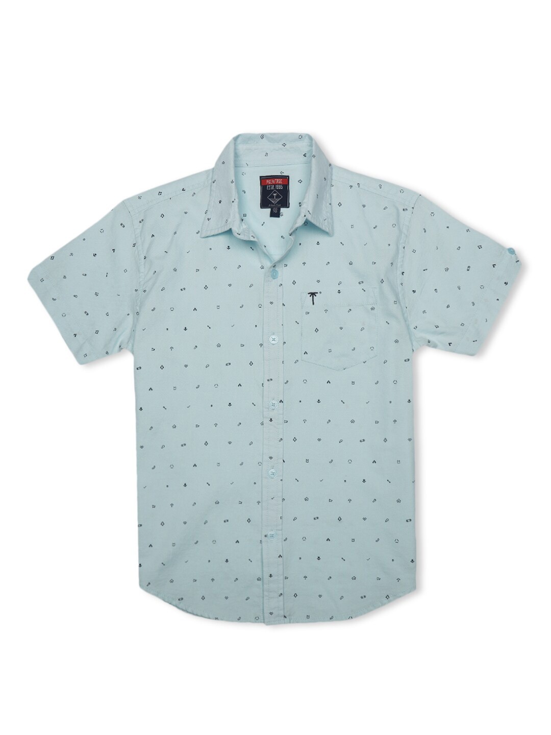 Palm Tree Boys Micro Ditsy Printed Cotton Casual Shirt, Blue