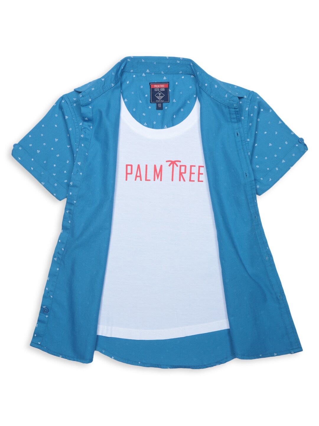 

Palm Tree Boys Micro Ditsy Printed Cotton Casual Shirt, Blue