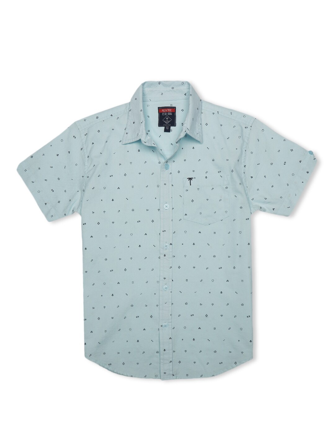 

Palm Tree Boys Micro Ditsy Printed Cotton Casual Shirt, Blue