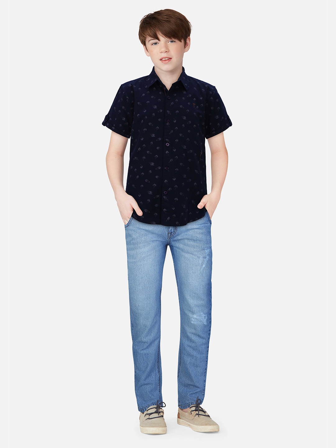 

Palm Tree Boys conversational Printed Cotton Casual Shirt, Navy blue