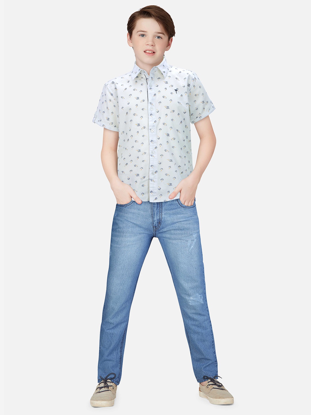 

Palm Tree Boys conversational Printed Cotton Casual Shirt, White