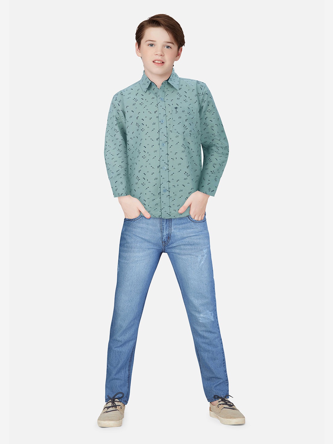

Palm Tree Boys conversational Printed Cotton Casual Shirt, Green