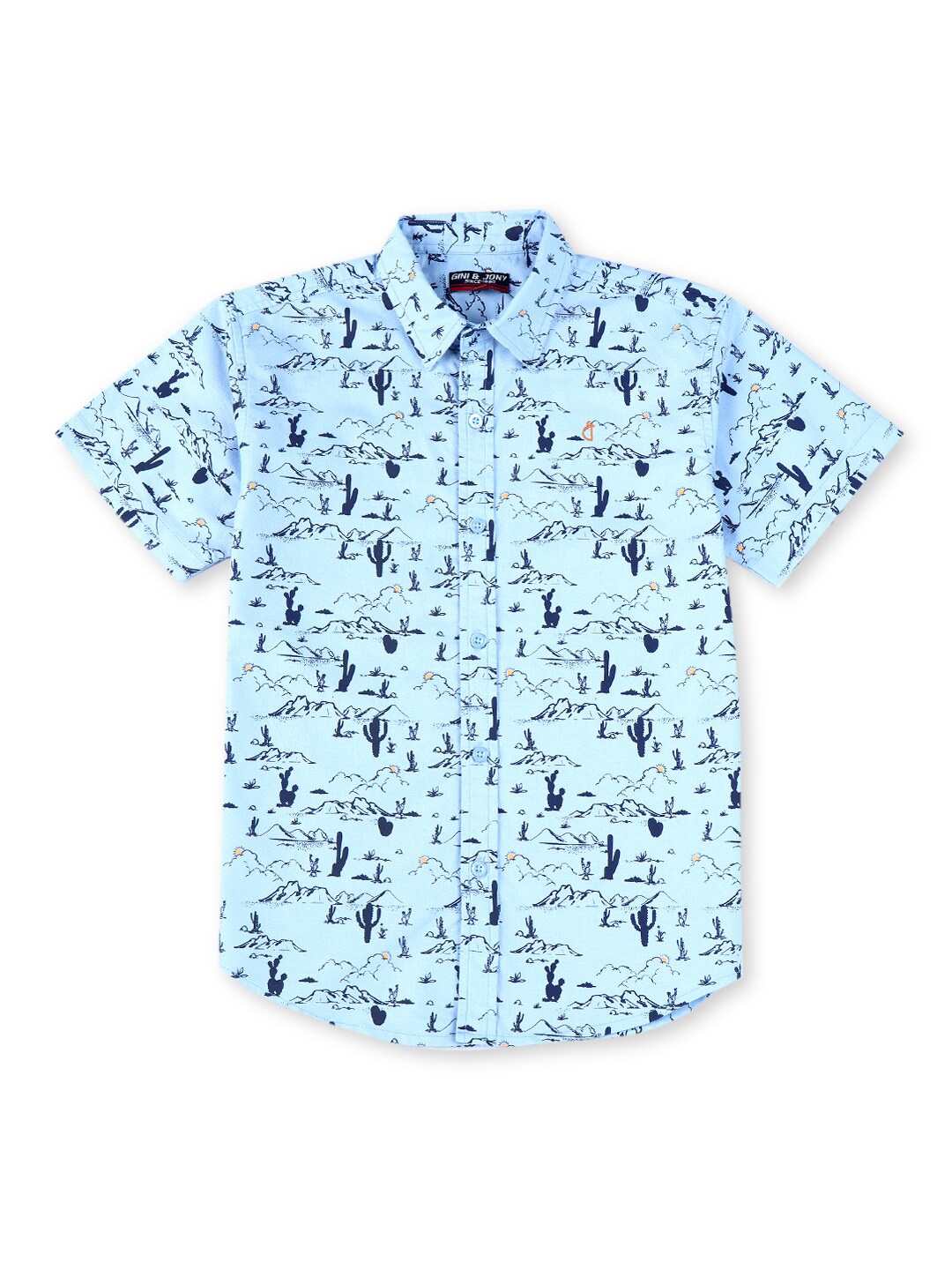 Palm Tree Boys Graphic Printed Cotton Casual Shirt, Blue