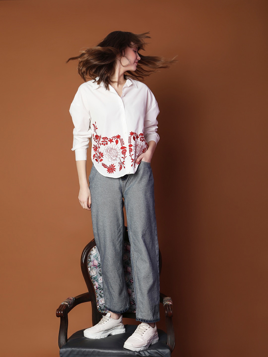 

Vero Moda Floral Printed Casual Shirt, White