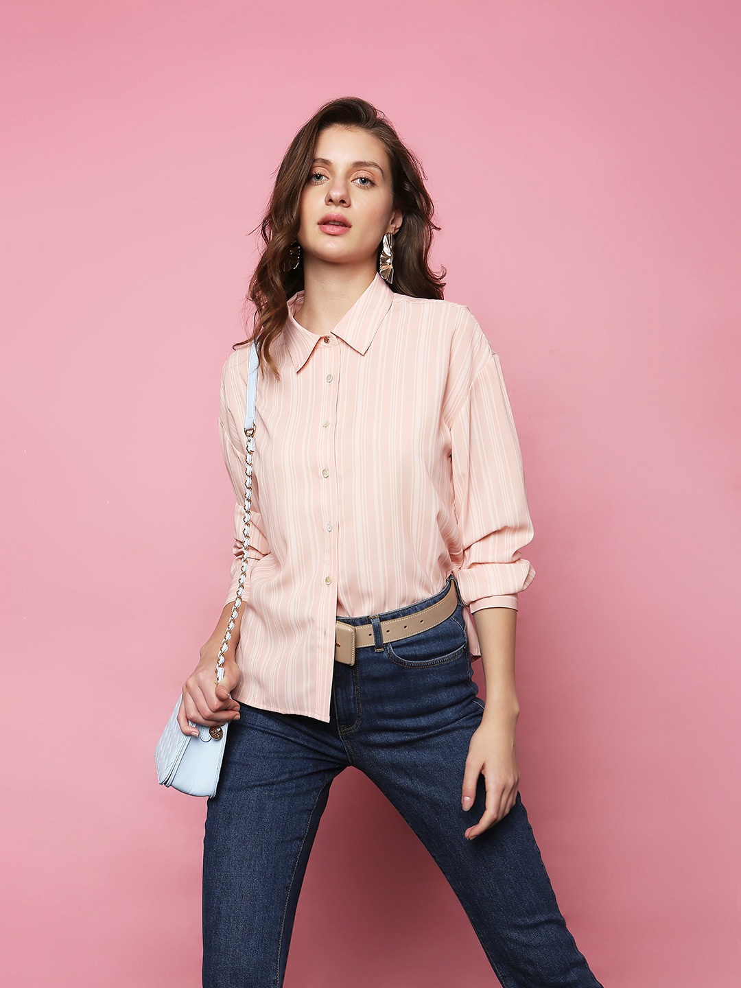 

Vero Moda Vertical Striped Casual Shirt, Beige