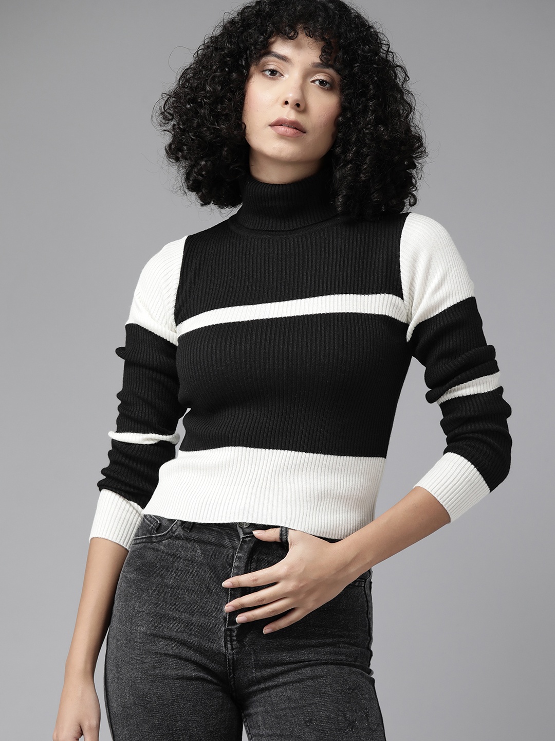 

The Roadster Lifestyle Co. Colourblocked Acrylic Pullover, Black