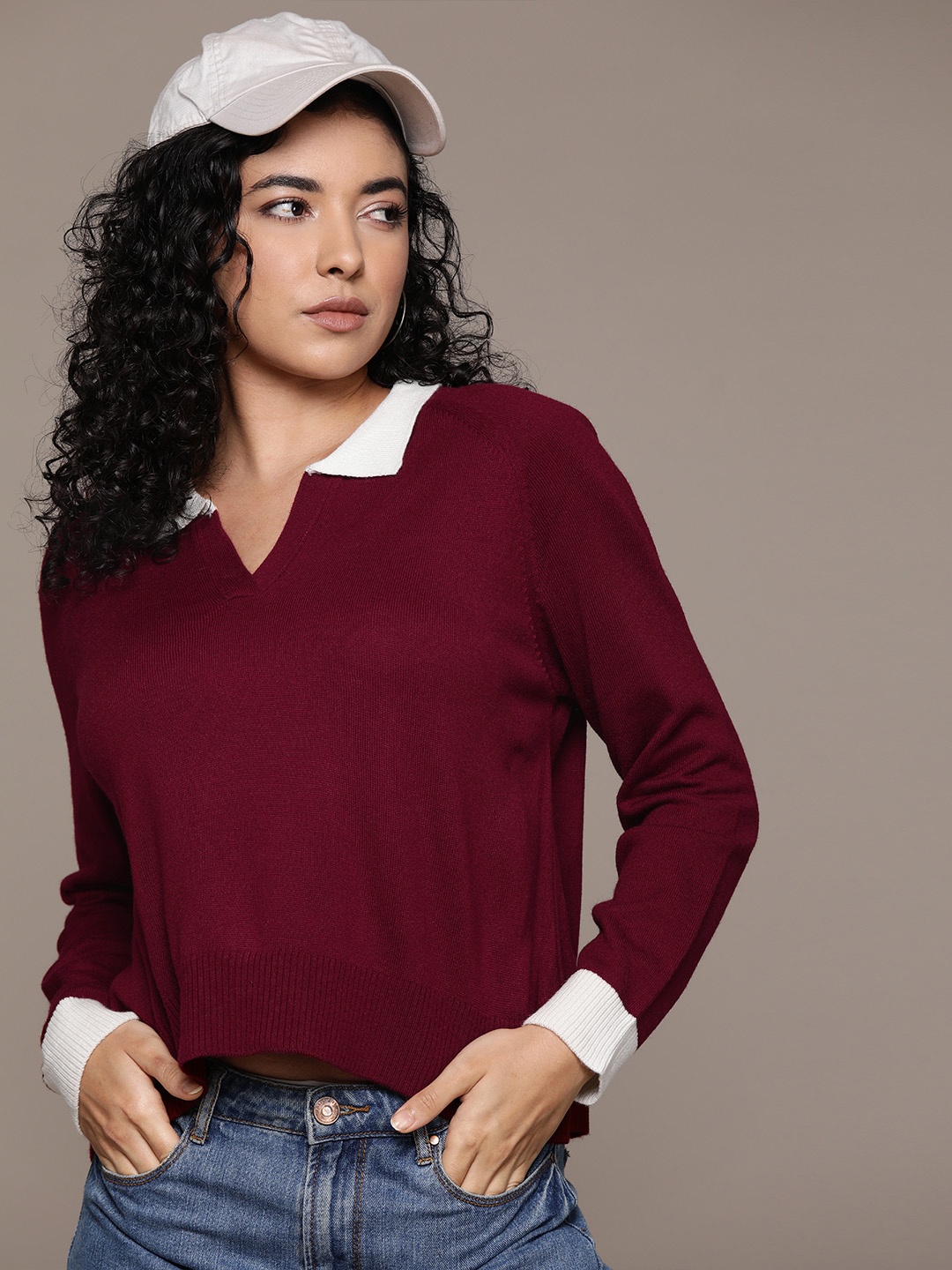 

The Roadster Lifestyle Co. Solid Relaxed Acrylic Pullover, Maroon