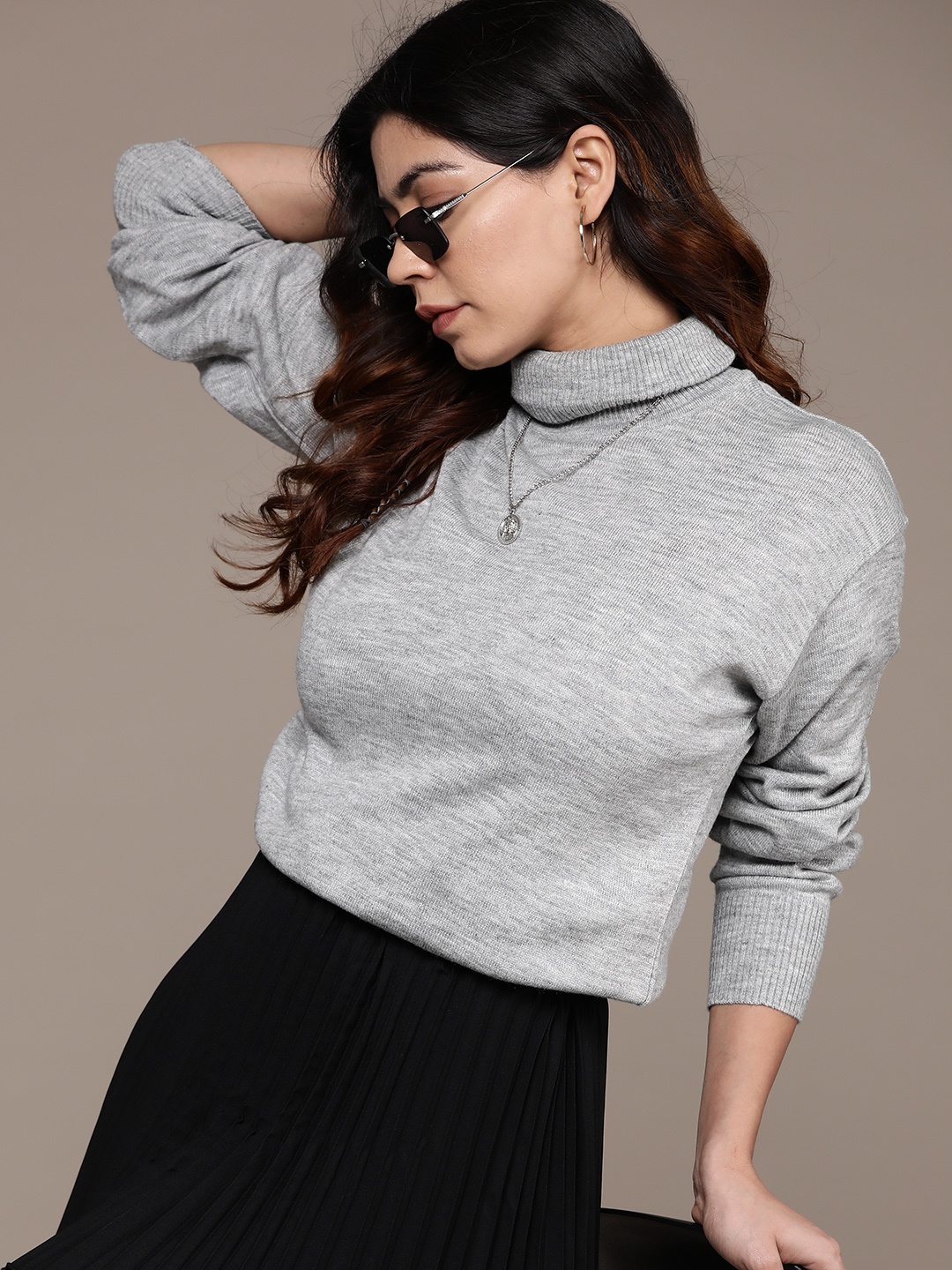 

The Roadster Lifestyle Co. Turtle Neck Pullover, Grey melange