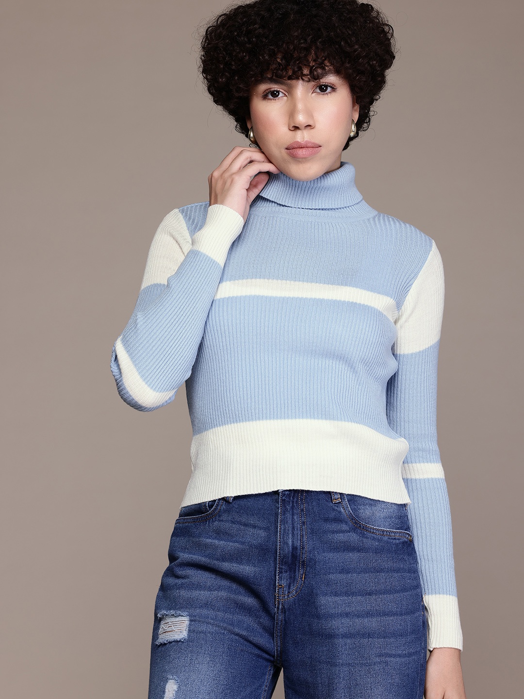 

The Roadster Lifestyle Co. Turtle Neck Acrylic Striped Pullover, Blue