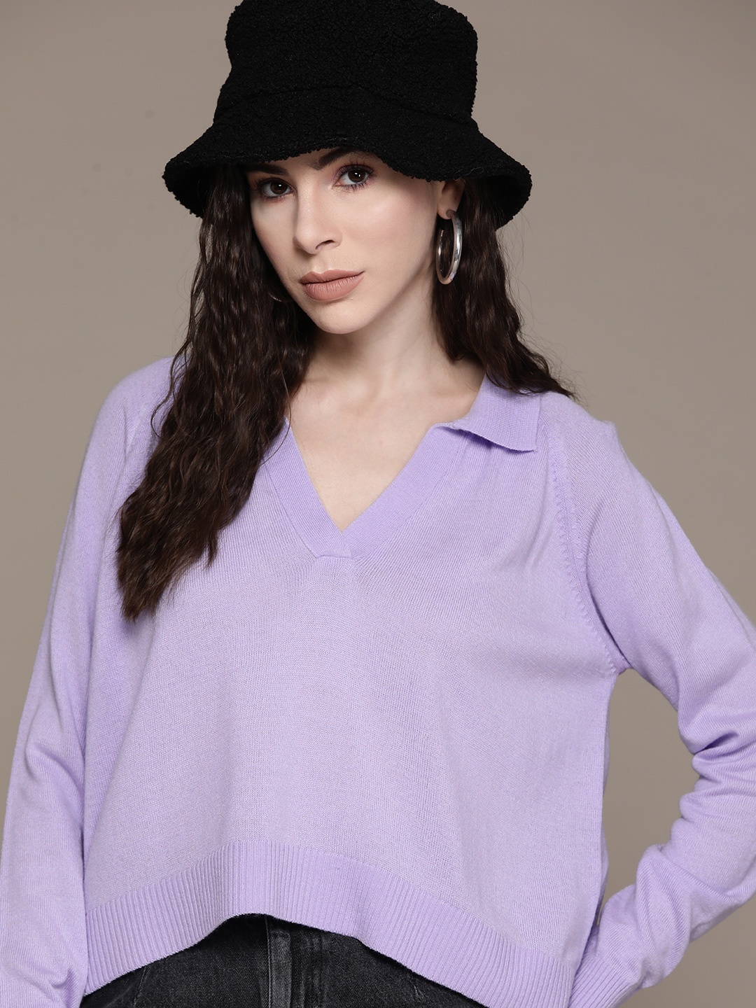 

The Roadster Lifestyle Co. Acrylic Solid Relaxed Pullover, Lavender