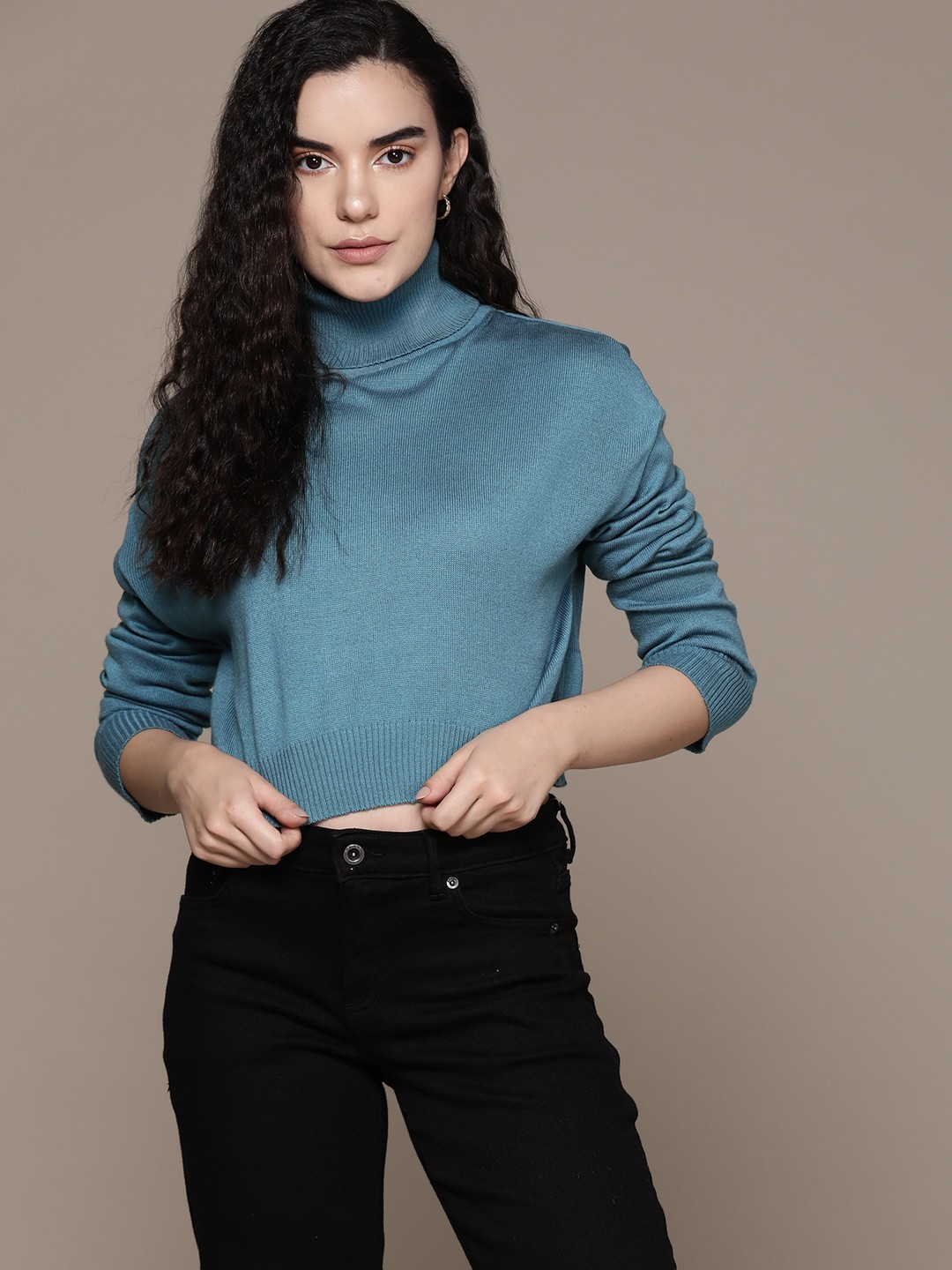 

The Roadster Lifestyle Co. Turtle Neck Crop Acrylic Pullover, Blue