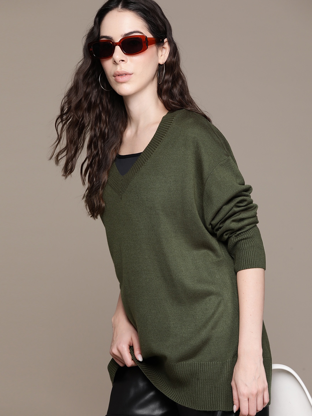 

The Roadster Lifestyle Co. Pure Acrylic Longline Relaxed Pullover, Green