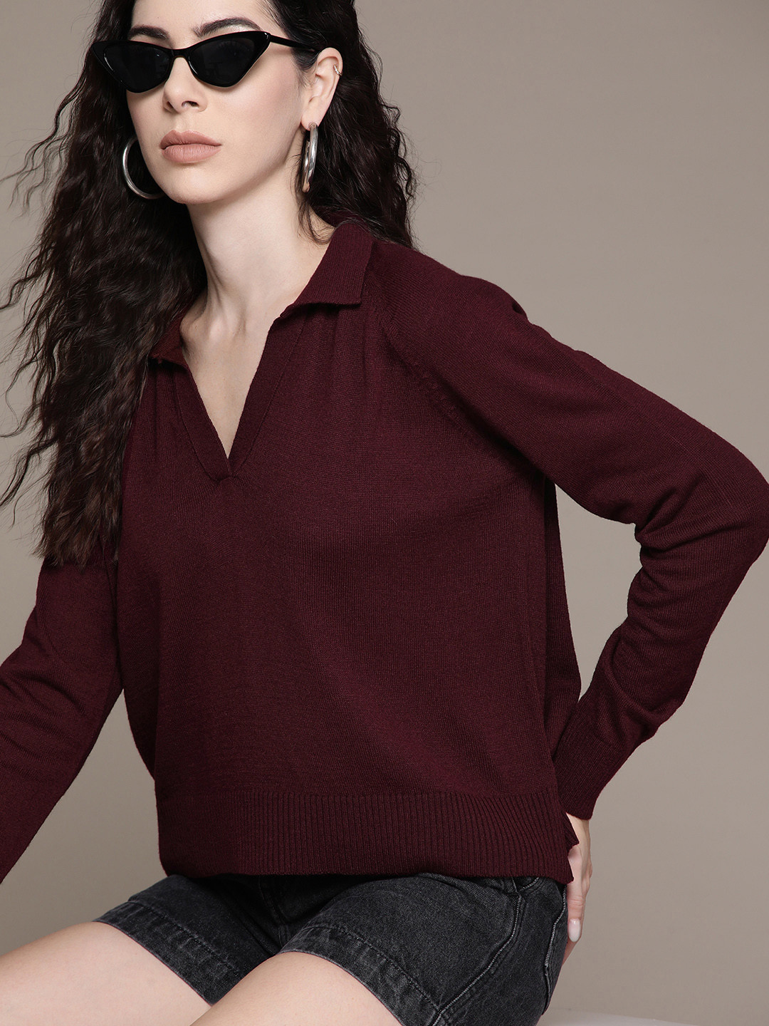 

The Roadster Lifestyle Co. Acrylic Solid Relaxed Pullover, Maroon