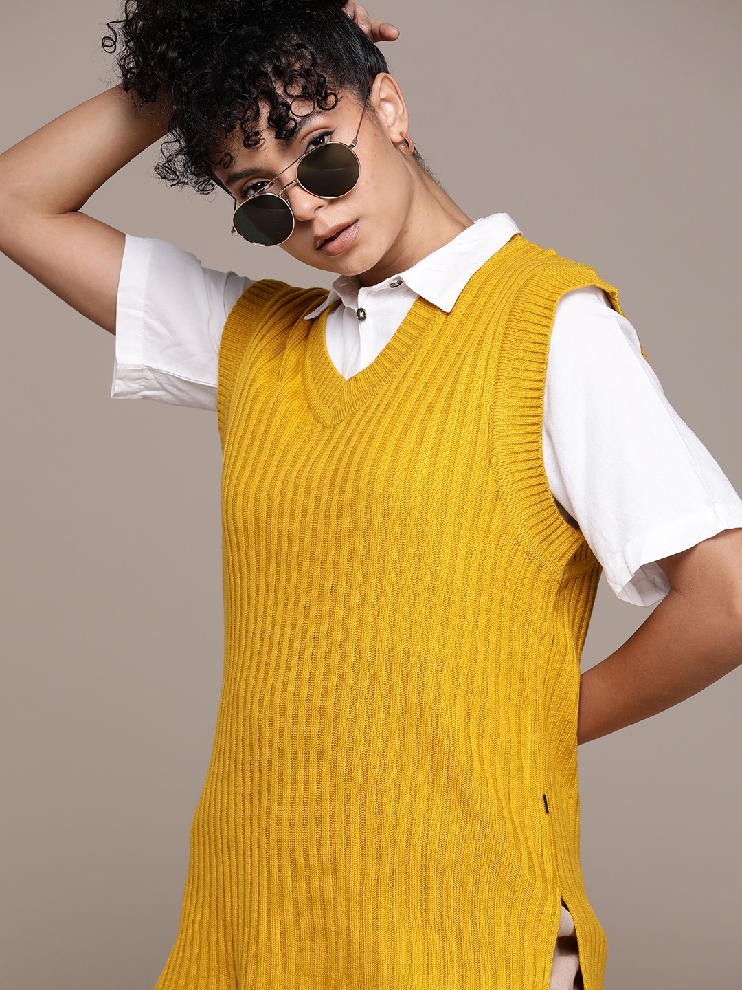 

The Roadster Lifestyle Co. Ribbed Acrylic Sweater Vest, Mustard