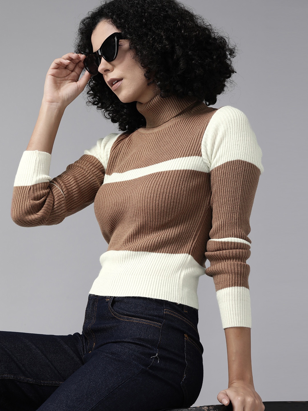 

The Roadster Lifestyle Co. Ribbed Striped Acrylic Pullover, Brown
