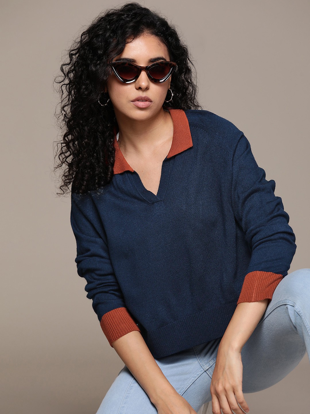 

The Roadster Lifestyle Co. Raglan Sleeves Relaxed Fit Pullover, Navy blue
