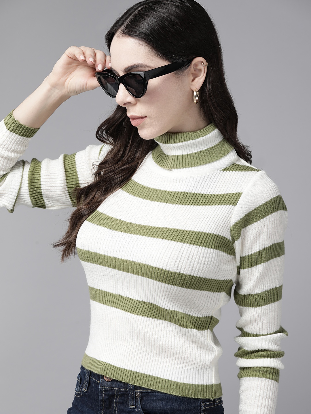 

The Roadster Lifestyle Co. Ribbed Striped Acrylic Pullover, Off white