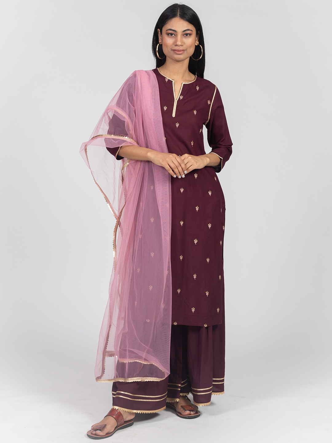 

HERE&NOW Pink & Gold-Toned Gotta Patti Dupatta