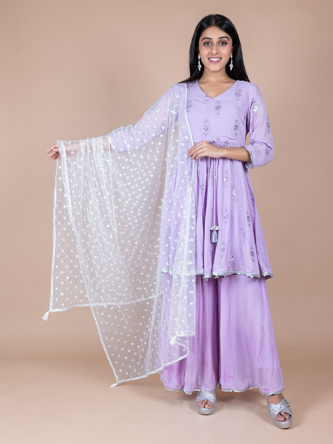 

HERE&NOW Off White Ethnic Motifs Embroidered Dupatta