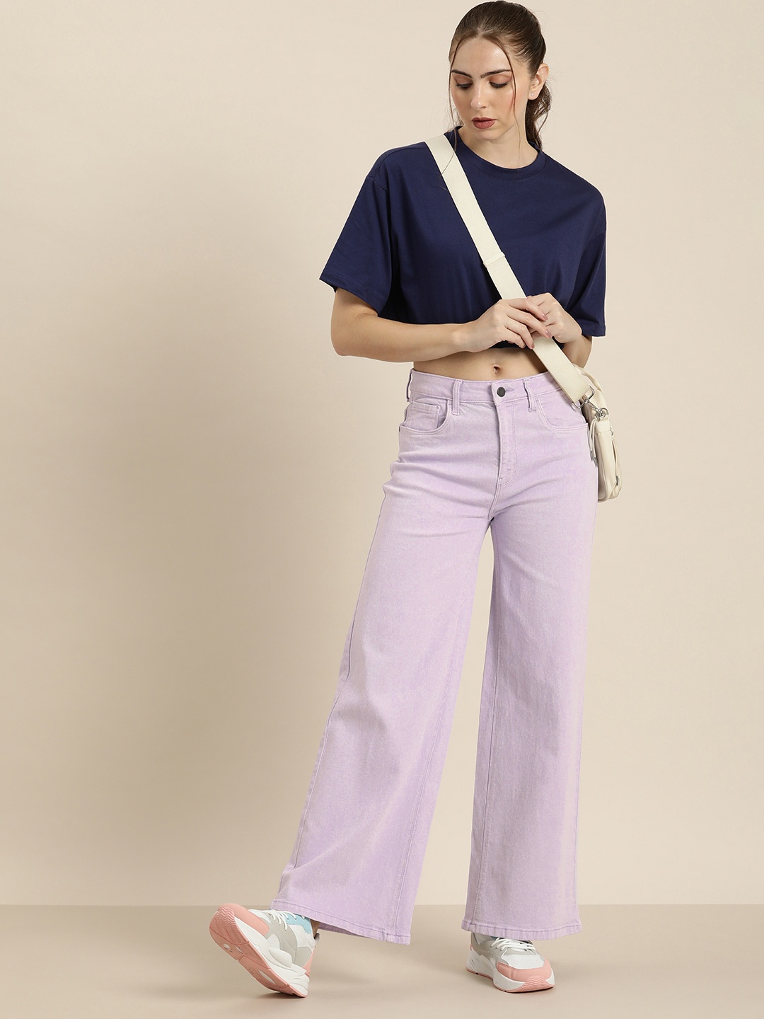 

Moda Rapido Women Mid-Rise Wide Leg Stretchable Jeans, Lavender